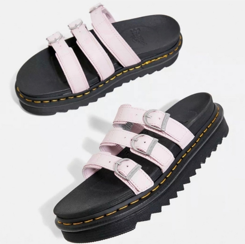 Dr Martens BLAIRE LEATHER SLIDE SANDALS Size 10 Classic Boho Retro Pastel Pink - Picture 6 of 16